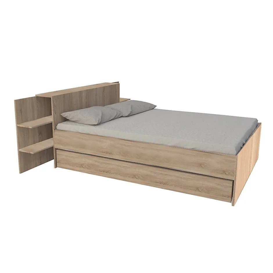 Bb Loisir Lit 2 places 140x190cm Chêne CITA inclus sommier et tete de lit chevet et tiroir Online