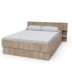 Bb Loisir Lit 2 places 140x190cm Chêne SAND inclus sommier et tete de lit et 2 tiroirs