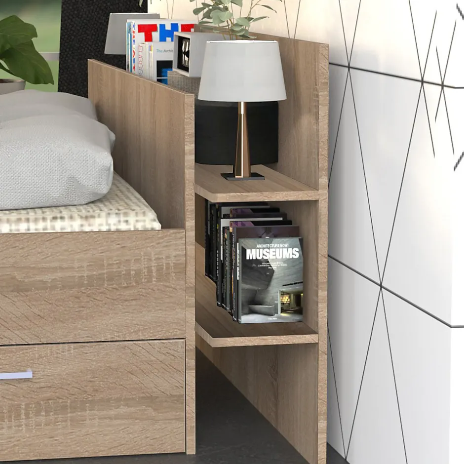 Bb Loisir Lit 2 places 140x190cm Chêne SAND inclus sommier et tete de lit et 2 tiroirs