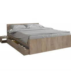 Bb Loisir Lit 2 places 140x190cm couleur Chêne TIDO inclus sommier, 1 chevet et 1 tiroir pour rangement