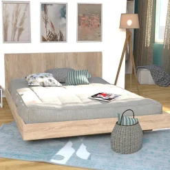 Bb Loisir Lit 2 places 160x200cm couleur chêne LIFA inclus sommier et tête de lit