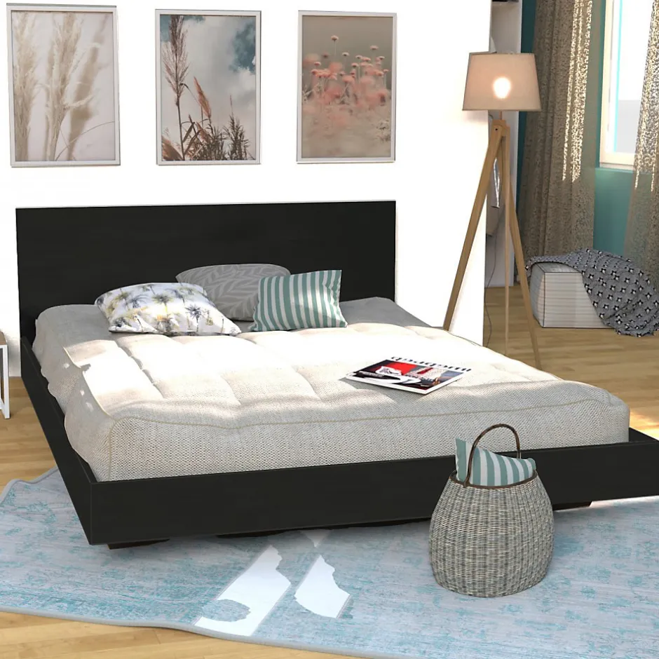 Bb Loisir Lit 2 places 140x190cm Noir LIFA inclus sommier et tête de lit New