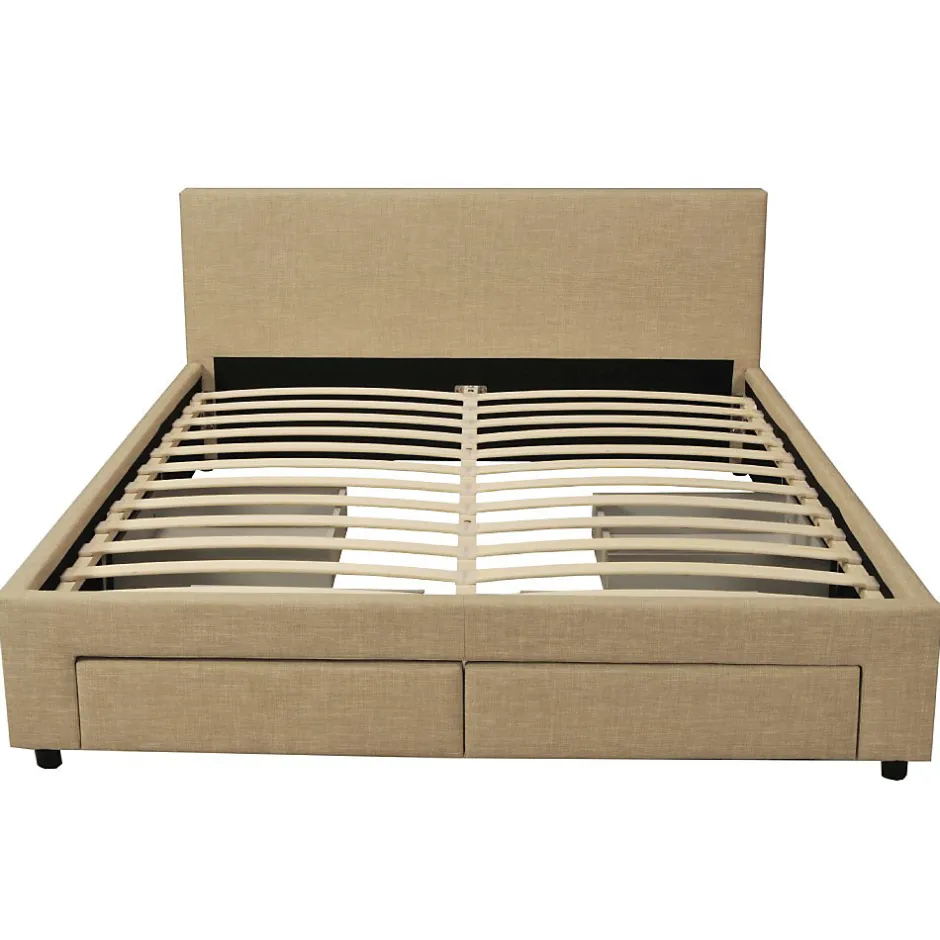 Bb Loisir Lit 2 places 140x190cm Tissu Beige LOUGNE inclus sommier et 4 tiroirs Clearance