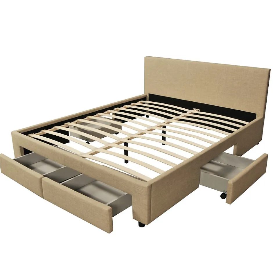 Bb Loisir Lit 2 places 140x190cm Tissu Beige LOUGNE inclus sommier et 4 tiroirs Clearance