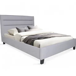 Bb Loisir Lit 2 places 140x190cm tissu Gris clair avec sommier LANEAU