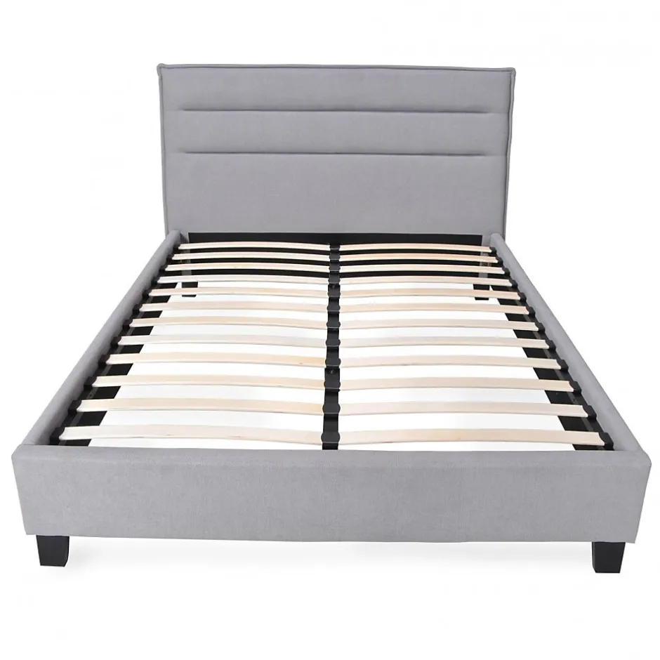 Bb Loisir Lit 2 places 140x190cm tissu Gris clair avec sommier LANEAU