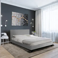 Bb Loisir Lit 2 places 140x200cm Tissu Gris clair avec sommier DUSIN Online