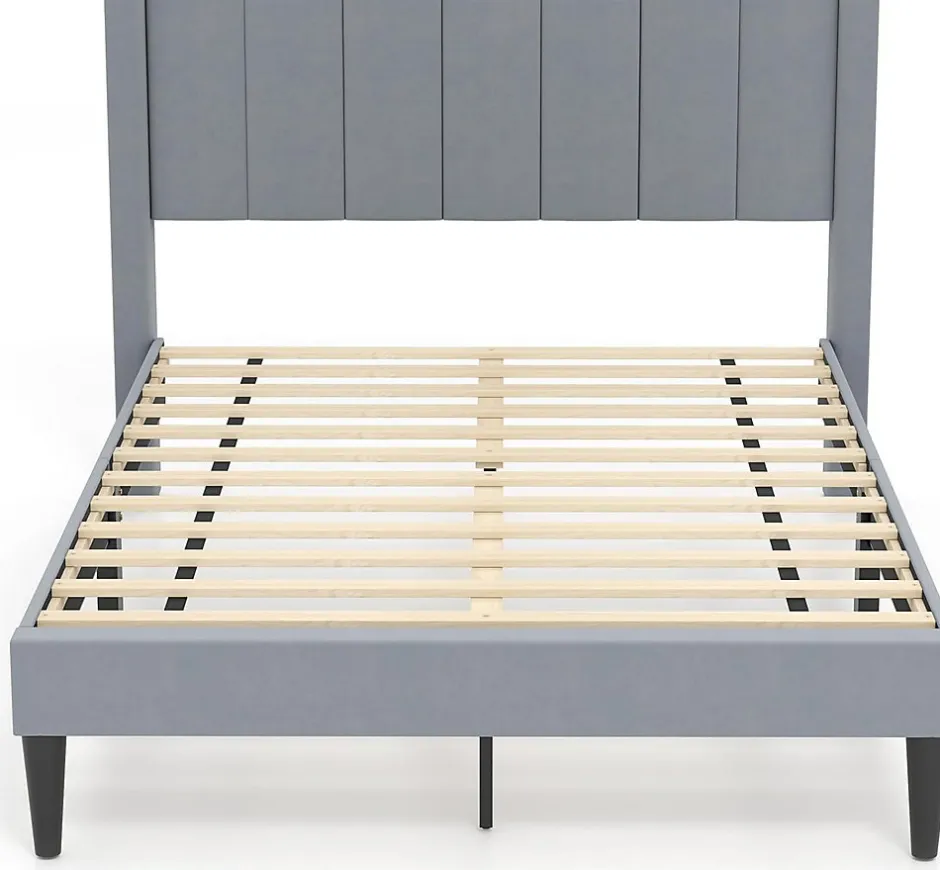 Giantex Lit 140 x 200 avec Sommier sans Matelas, Lit Capitonné avec Tete 140CM en Tissu Velours Doux, Lattes Bois, Charge 250KG (7 Bandes)