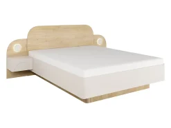 Vente-unique Lit 160 x 200 cm - Avec chevets et LEDs - Coloris : Beige et Naturel - DARTAGNO