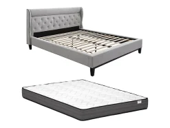 Vente-unique Lit 160 x 200 cm - Gris + Matelas - MARSDENIO Best