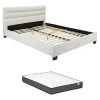 Vente-unique Lit 160 x 200 cm - Simili - Blanc + Matelas - FAUSTIN