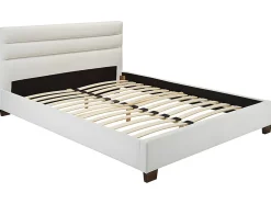 Vente-unique Lit 160 x 200 cm - Simili - Blanc + Matelas - FAUSTIN