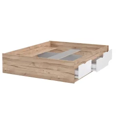 Meubletmoi Lit 160 x 200 cm 3 tiroirs décor chêne naturel et blanc mat - ALBANE Best