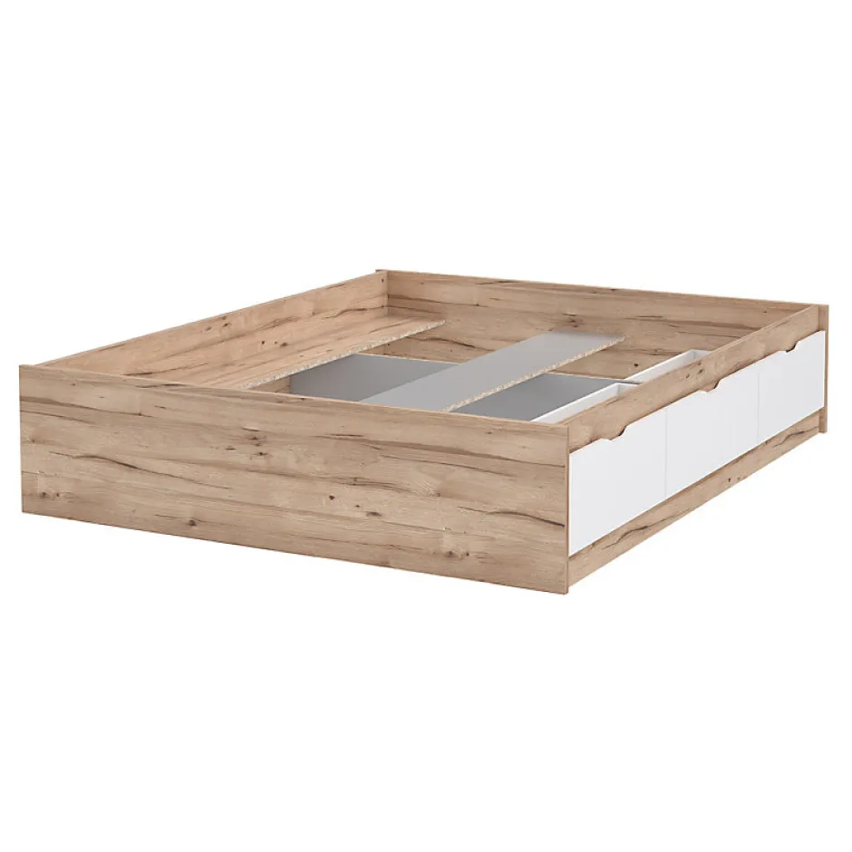 Meubletmoi Lit 160 x 200 cm 3 tiroirs décor chêne naturel et blanc mat - ALBANE Best
