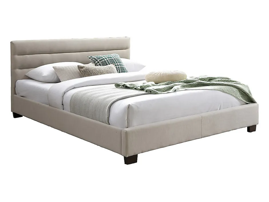 Vente-unique Lit 140 x 190 cm - Tissu - Beige - FAUSTIN