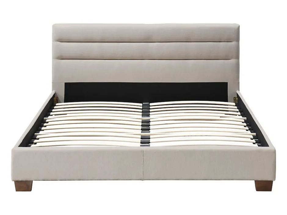 Vente-unique Lit 140 x 190 cm - Tissu - Beige - FAUSTIN