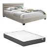 Vente-unique Lit 140 x 190 cm - Tissu - Beige + Matelas - FAUSTIN