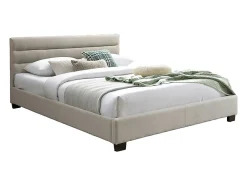 Vente-unique Lit 140 x 190 cm - Tissu - Beige + Matelas - FAUSTIN