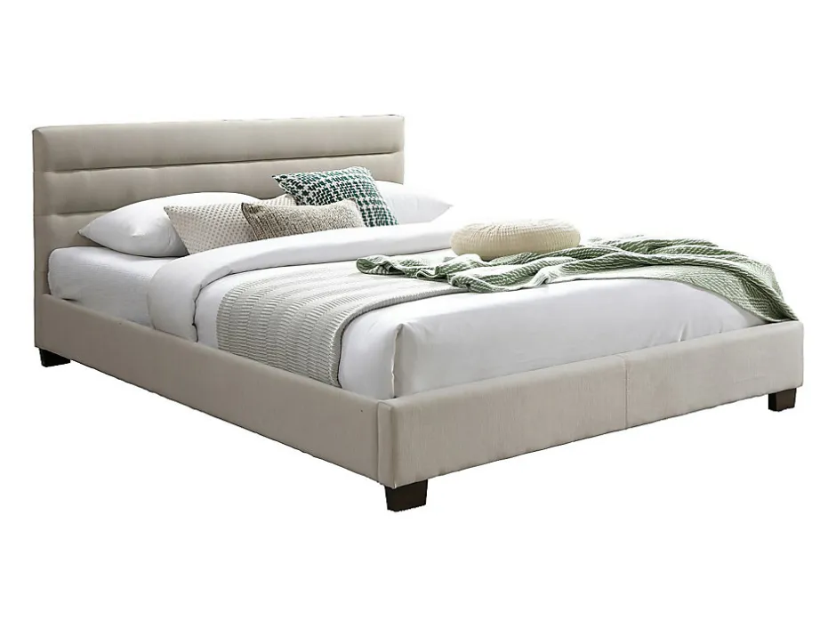 Vente-unique Lit 140 x 190 cm - Tissu - Beige + Matelas - FAUSTIN