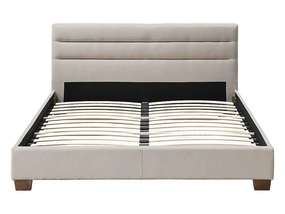 Vente-unique Lit 140 x 190 cm - Tissu - Beige + Matelas - FAUSTIN