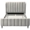 Vente-unique Lit 160 x 200 cm - Tissu avec coutures verticales - Gris clair - CASAGOTI Discount