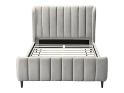 Vente-unique Lit 160 x 200 cm - Tissu avec coutures verticales - Gris clair - CASAGOTI Discount