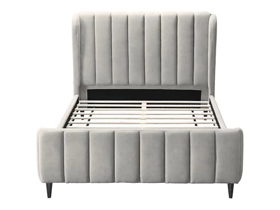 Vente-unique Lit 160 x 200 cm - Tissu avec coutures verticales - Gris clair - CASAGOTI Discount