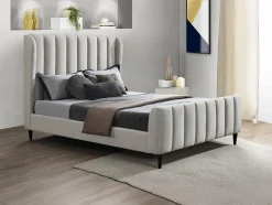 Vente-unique Lit 160 x 200 cm - Tissu avec coutures verticales - Gris clair - CASAGOTI Discount