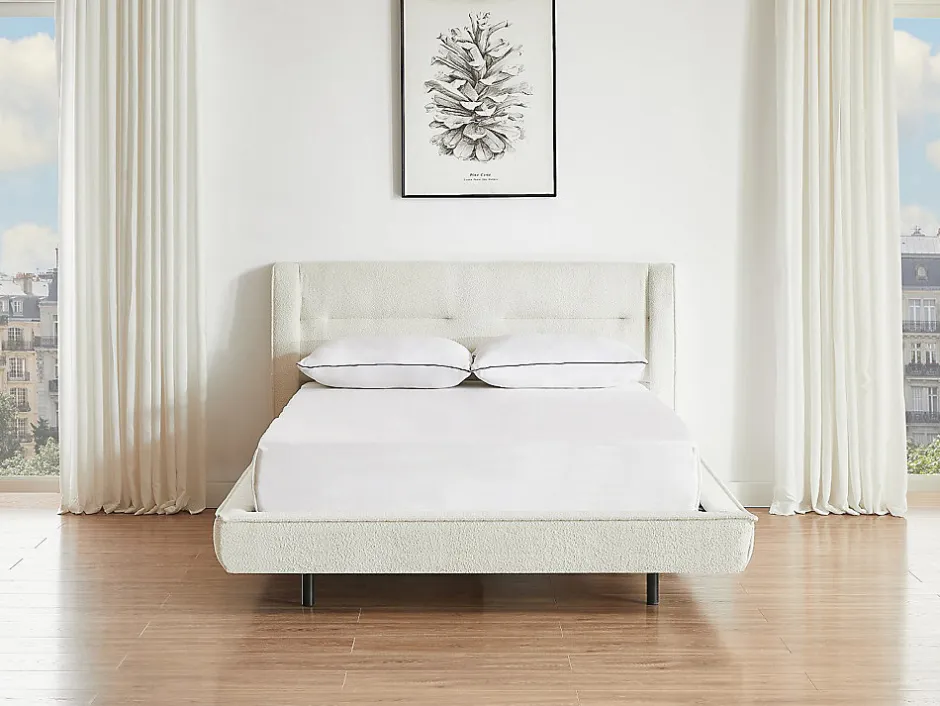 Vente-unique Lit 140 x 190 cm - Tissu bouclette - Beige - ISYDE