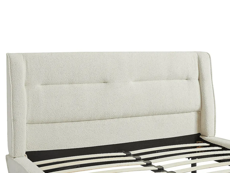 Vente-unique Lit 140 x 190 cm - Tissu bouclette - Beige - ISYDE