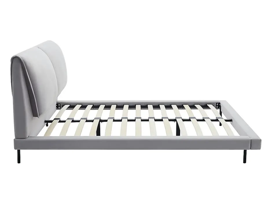 Vente-unique Lit 140 x 190 cm - Velours - Gris + Matelas - IBEDIA Sale