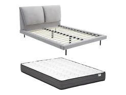 Vente-unique Lit 160 x 200 cm - Velours - Gris + Matelas - IBEDIA