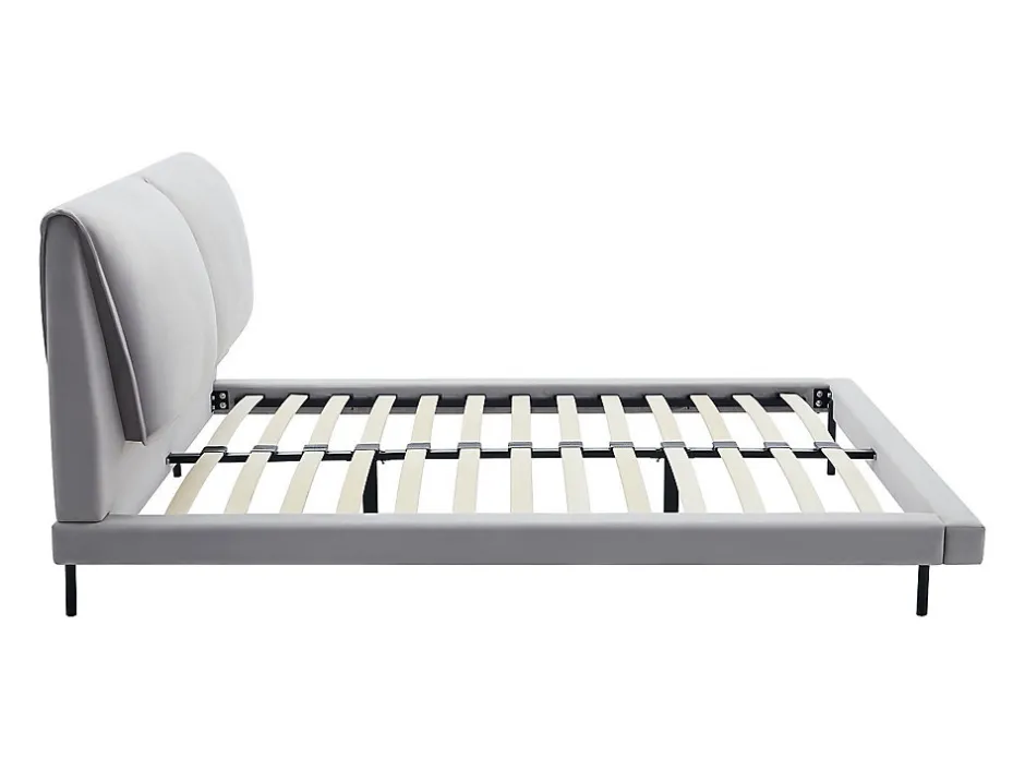 Vente-unique Lit 160 x 200 cm - Velours - Gris + Matelas - IBEDIA
