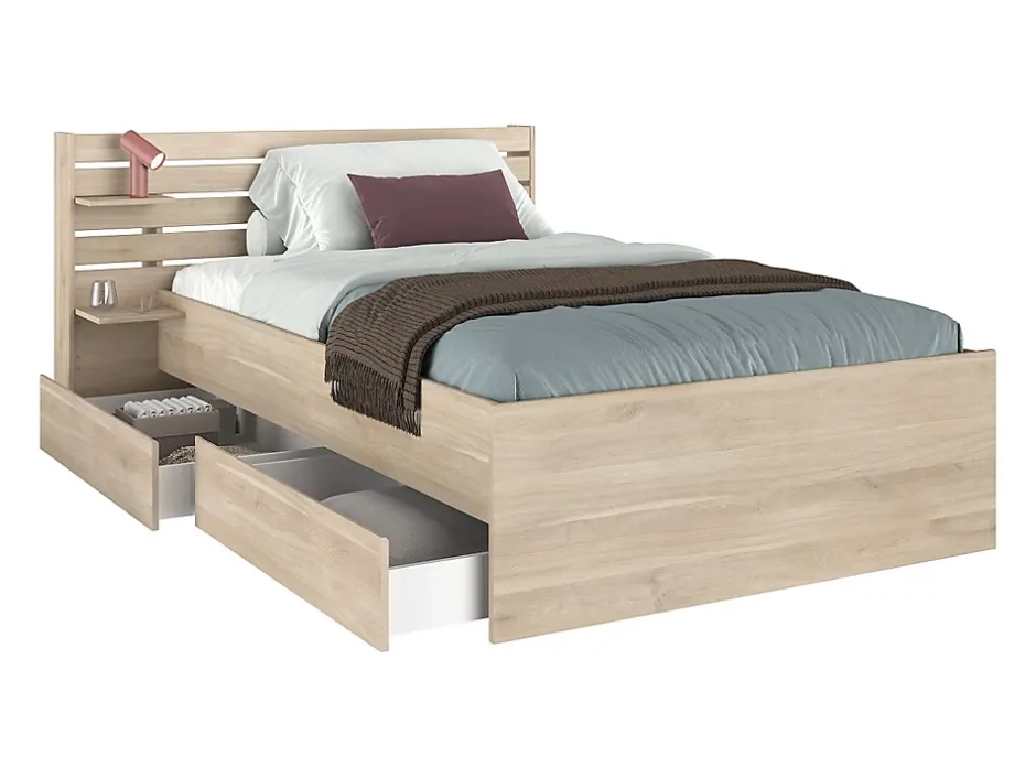 Vente-unique Lit 120 x 190 cm avec 4 tiroirs - Coloris : Naturel - TENALIA Clearance