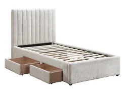 Vente-unique Lit 90 x 190 cm avec 2 tiroirs - Tissu - Beige - SARAH