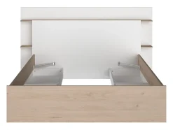 Vente-unique Lit 140 x 190/200 cm avec 4 tiroirs - Coloris : Naturel et blanc + Sommier + Matelas - TILONIDE Best