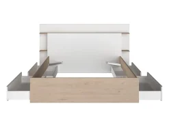 Vente-unique Lit 140 x 190/200 cm avec 4 tiroirs - Coloris : Naturel et blanc + Sommier + Matelas - TILONIDE Best