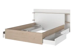 Vente-unique Lit 140 x 190/200 cm avec 4 tiroirs - Coloris : Naturel et blanc + Sommier + Matelas - TILONIDE Best
