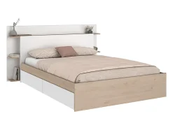 Vente-unique Lit 140 x 190/200 cm avec 4 tiroirs - Coloris : Naturel et blanc + Sommier + Matelas - TILONIDE Best