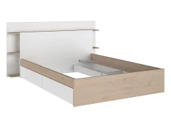 Vente-unique Lit 140 x 190/200 cm avec 4 tiroirs - Coloris : Naturel et blanc + Sommier + Matelas - TILONIDE Best