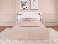 Vente-unique Lit 140 x 190/200 cm avec 4 tiroirs - Coloris : Naturel et blanc + Sommier + Matelas - TILONIDE Best