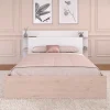 Vente-unique Lit 140 x 190/200 cm avec 4 tiroirs - Coloris : Naturel et blanc + Sommier - TILONIDE Clearance