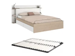 Vente-unique Lit 140 x 190/200 cm avec 4 tiroirs - Coloris : Naturel et blanc + Sommier - TILONIDE Clearance