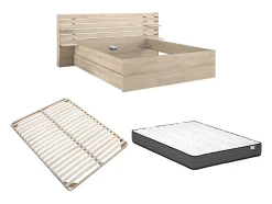 Vente-unique Lit 180 x 200 cm avec 4 tiroirs - Coloris : Naturel + Sommier + Matelas - TENALIA Online