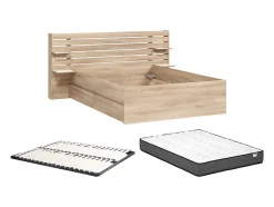 Vente-unique Lit 160 x 200 cm avec 4 tiroirs - Coloris : Naturel + Sommier + Matelas - TENALIA II