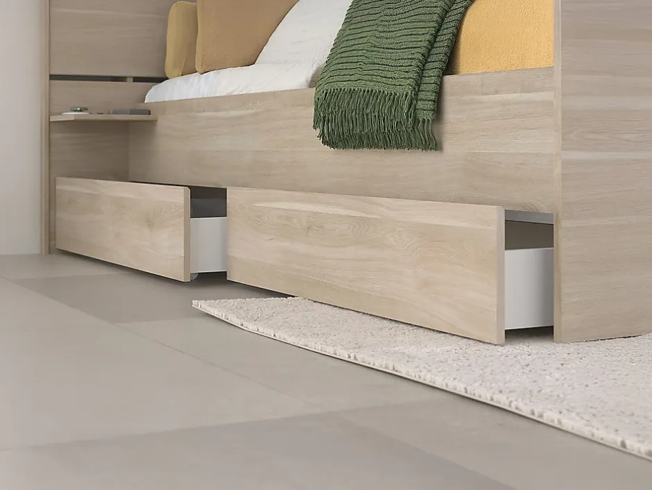 Vente-unique Lit 120 x 190 cm avec 4 tiroirs - Coloris : Naturel + Sommier + Matelas - TENALIA Sale
