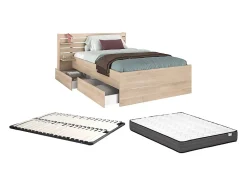 Vente-unique Lit 120 x 190 cm avec 4 tiroirs - Coloris : Naturel + Sommier + Matelas - TENALIA Sale