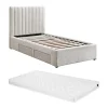 Vente-unique Lit 90 x 190 cm avec 2 tiroirs - Tissu - Beige + Matelas - SARAH