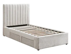 Vente-unique Lit 90 x 190 cm avec 2 tiroirs - Tissu - Beige + Matelas - SARAH