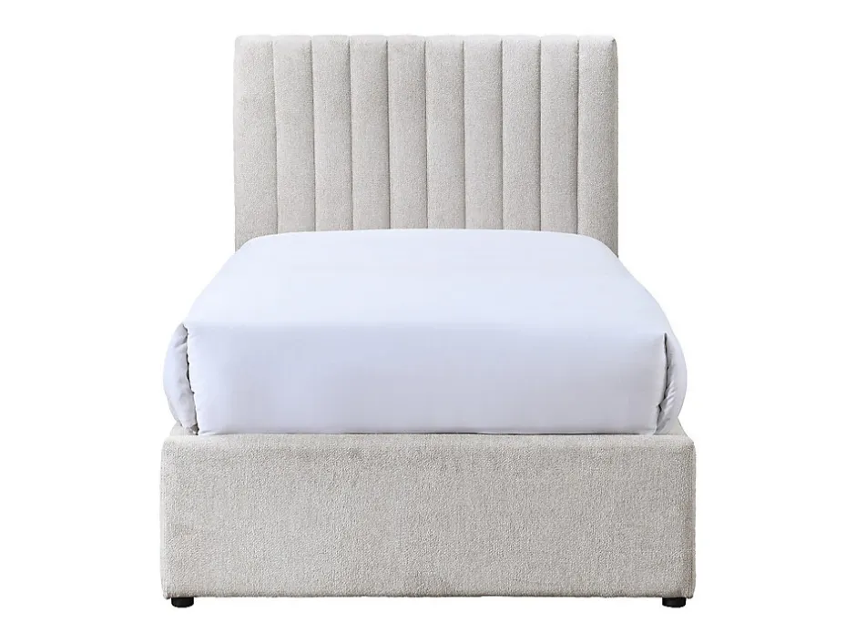 Vente-unique Lit 90 x 190 cm avec 2 tiroirs - Tissu - Beige + Matelas - SARAH